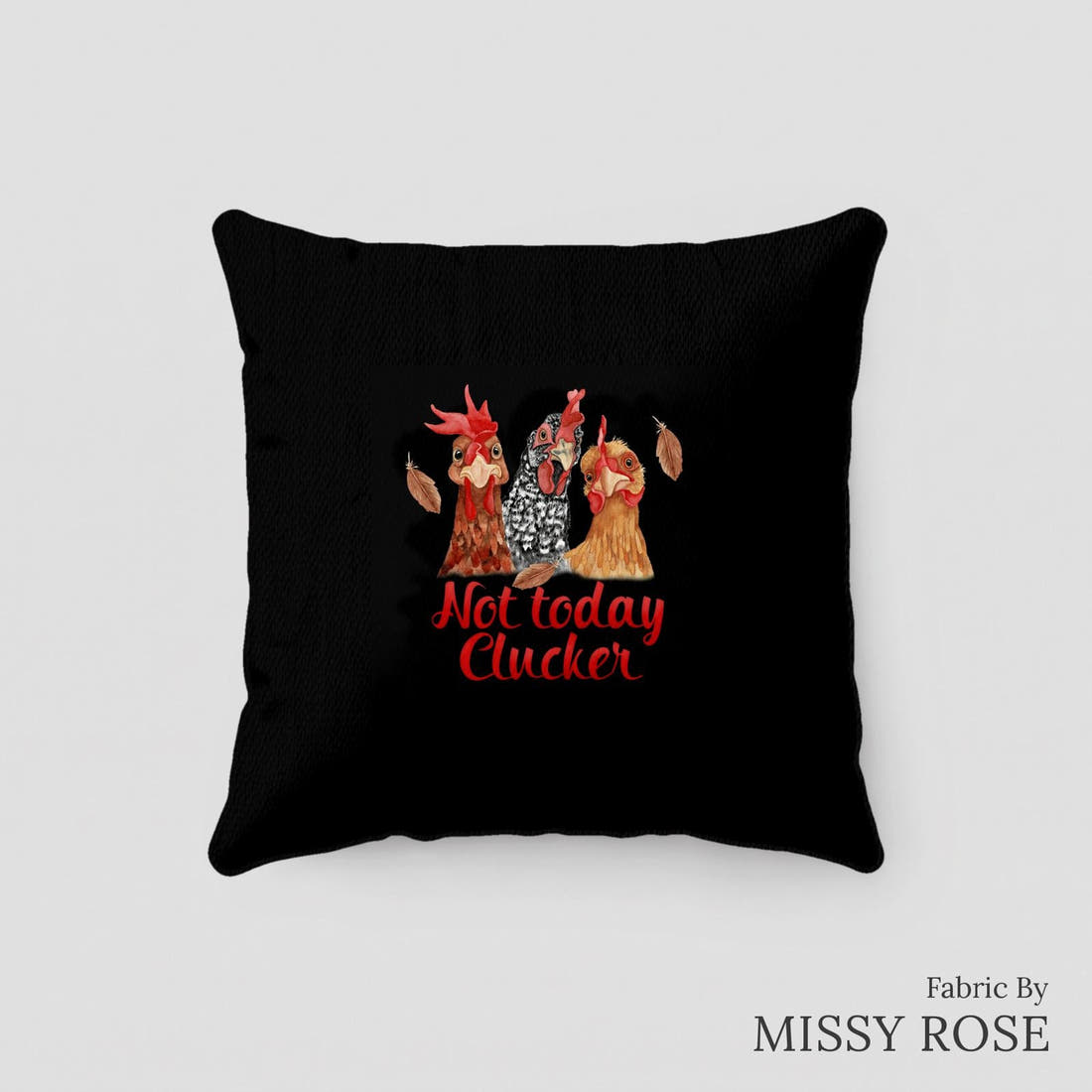 Design 159 Chickens Panel sewn into a cushion – see how the panel looks made up | Fabric by Missy Rose