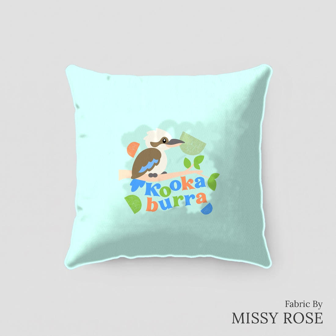 Design 16 Kookaburra Panel sewn into a cushion – see how the panel looks made up | Fabric by Missy Rose
