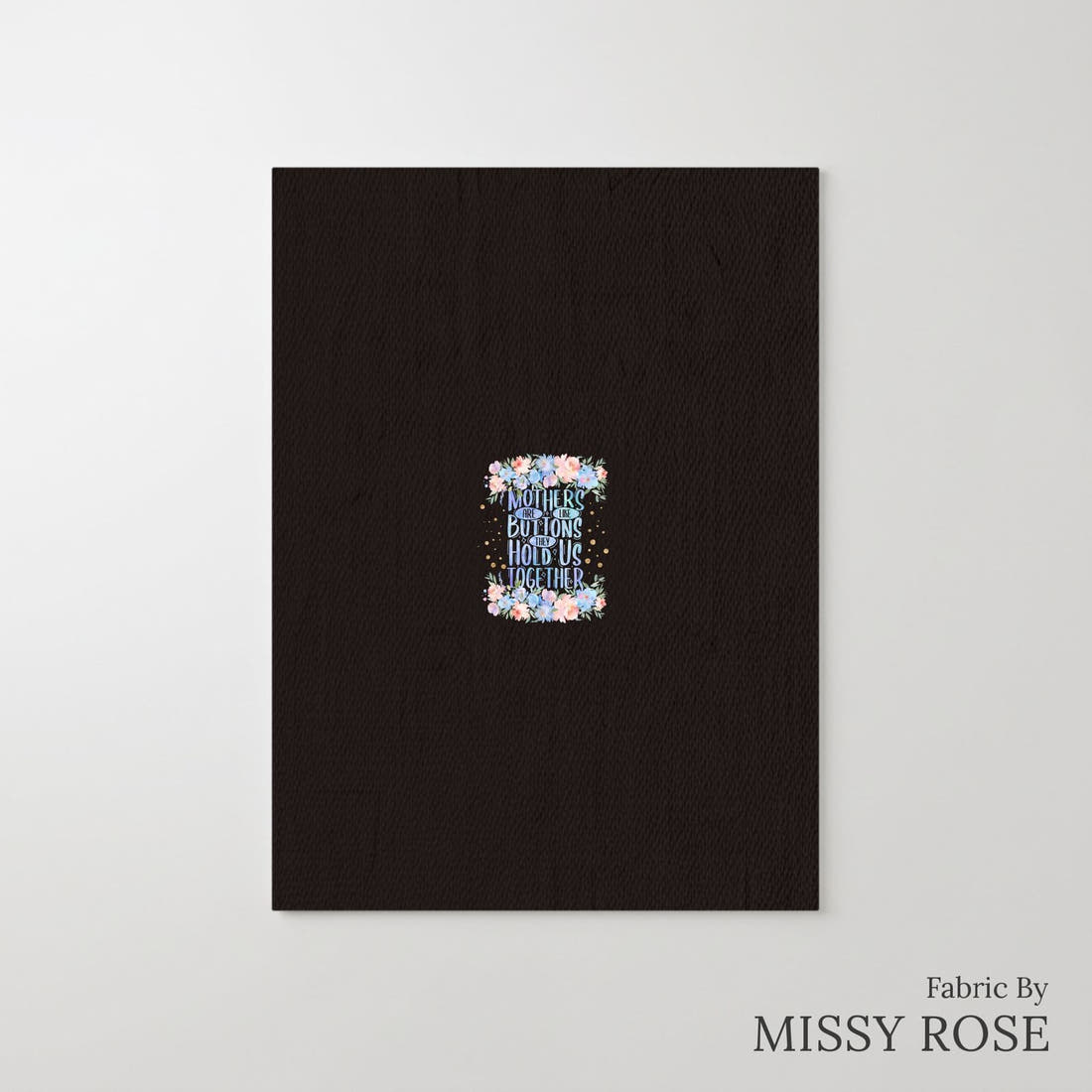 Design 160 Black and Blue Floral Panel – printed fabric panel with centred picture, custom printed to order | Fabric by Missy Rose