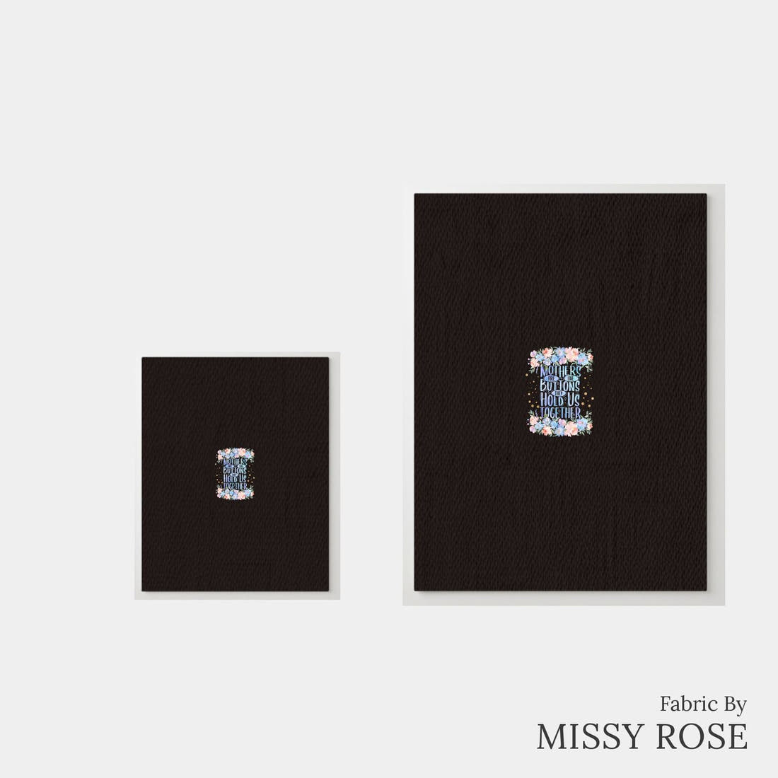 Design 160 Black and Blue Floral Panel – universal and adult panel sizes side by side | Fabric by Missy Rose