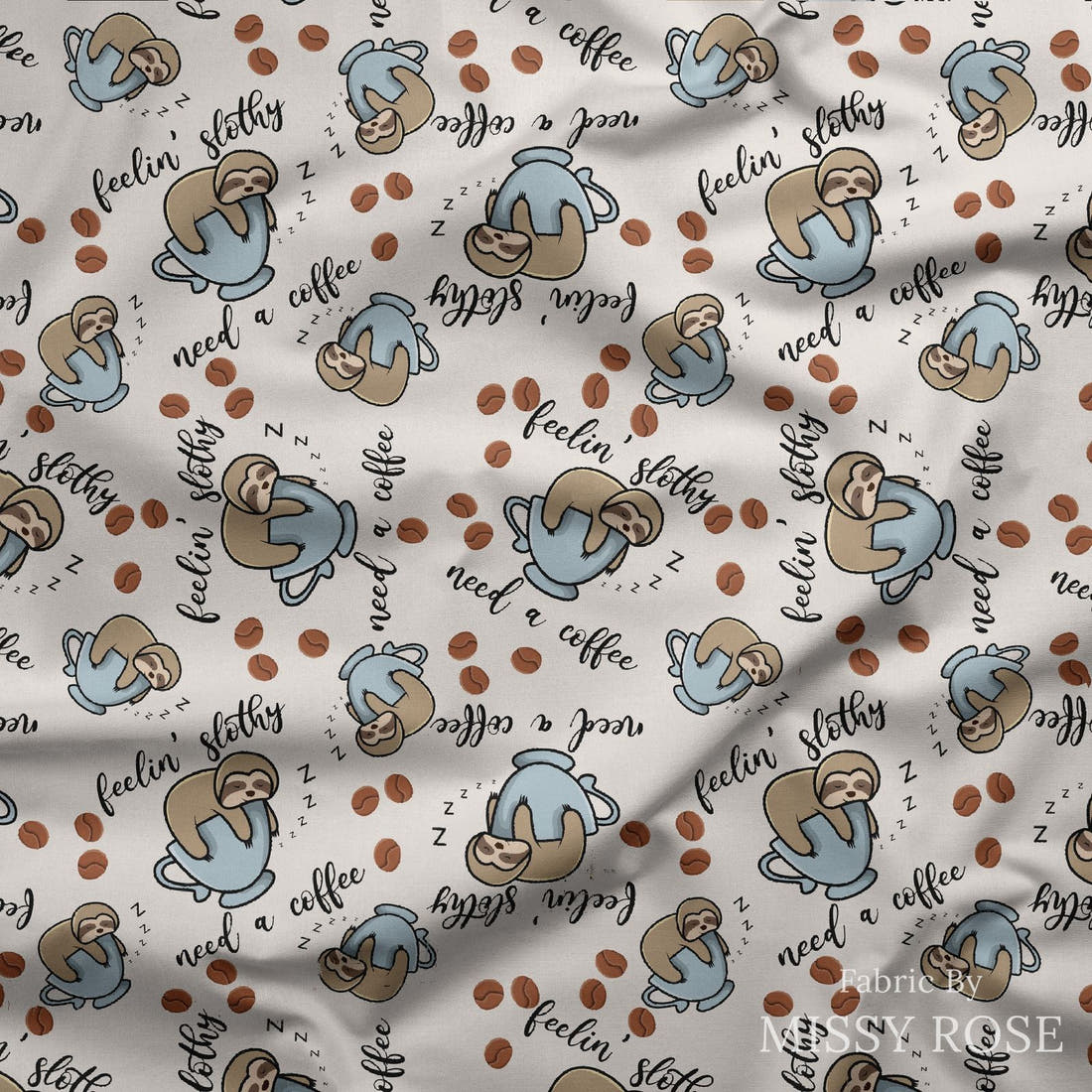 Design 161 Sloth Fabric draped fabric mockup – custom printed fabric by the metre | Fabric by Missy Rose