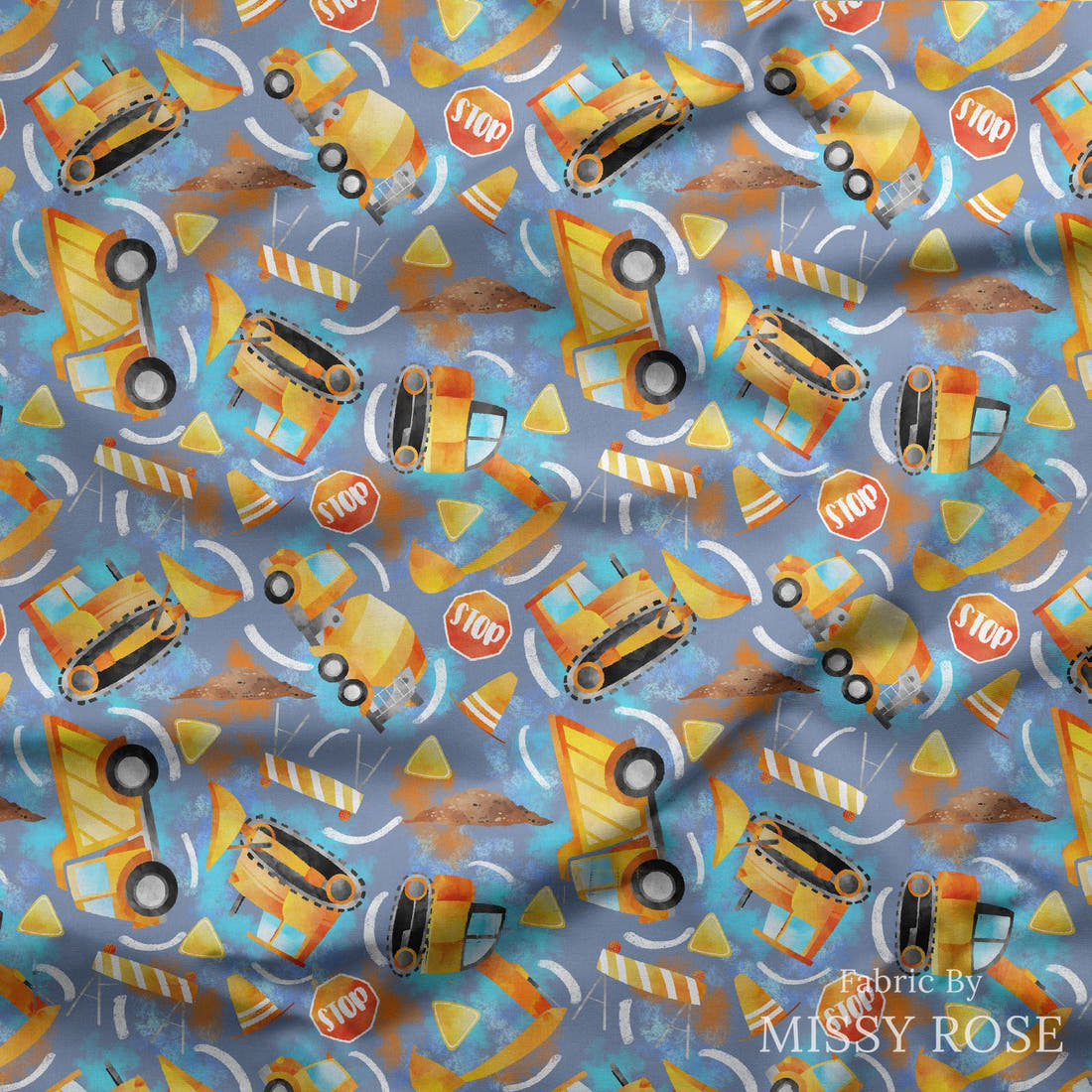 Design 162 Construction Fabric draped fabric mockup – custom printed fabric by the metre | Fabric by Missy Rose