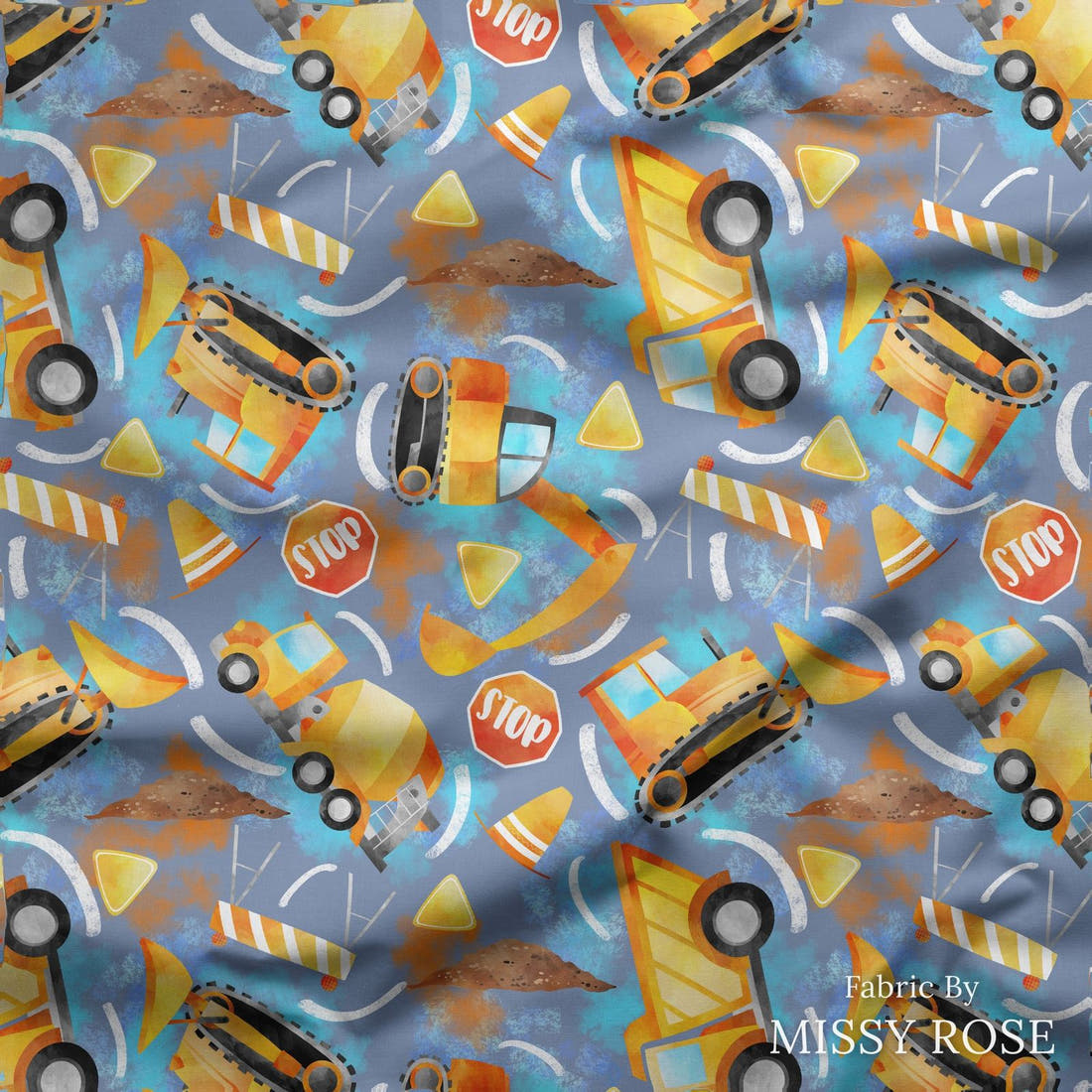 Design 162 Construction Fabric draped fabric mockup – custom printed fabric by the metre | Fabric by Missy Rose