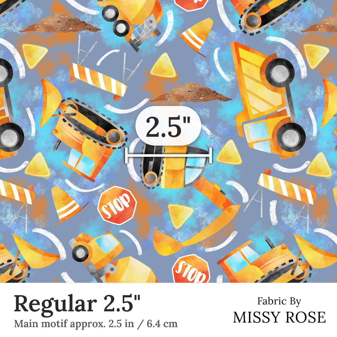 Design 162 Construction Fabric Regular 2.5 inch print scale guide | Fabric by Missy Rose
