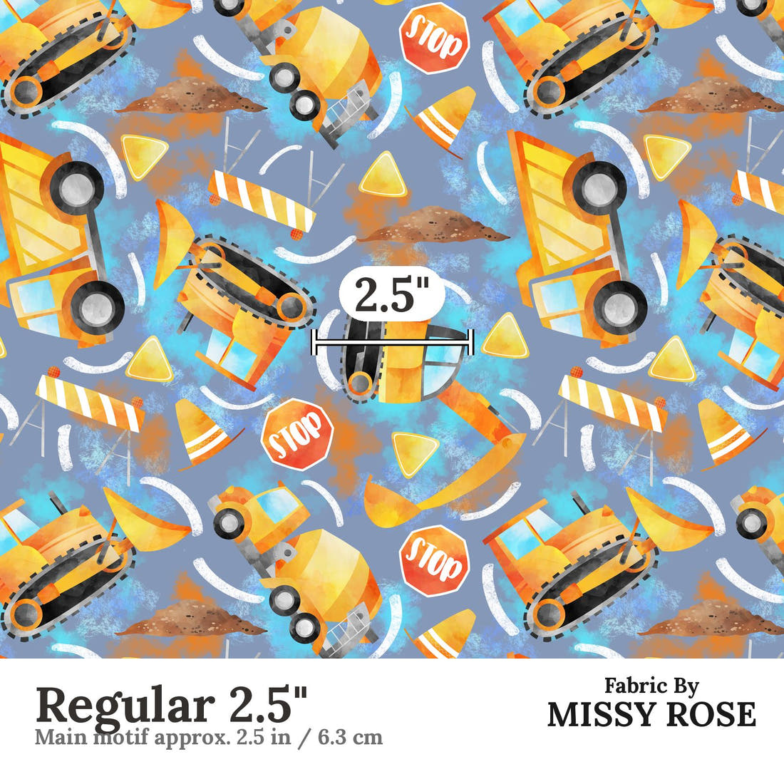 Design 162 Construction Fabric Regular 2.5" - print scale | Fabric by Missy Rose