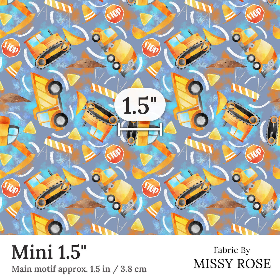 Design 162 Construction Fabric Mini 1.5 inch print scale guide | Fabric by Missy Rose