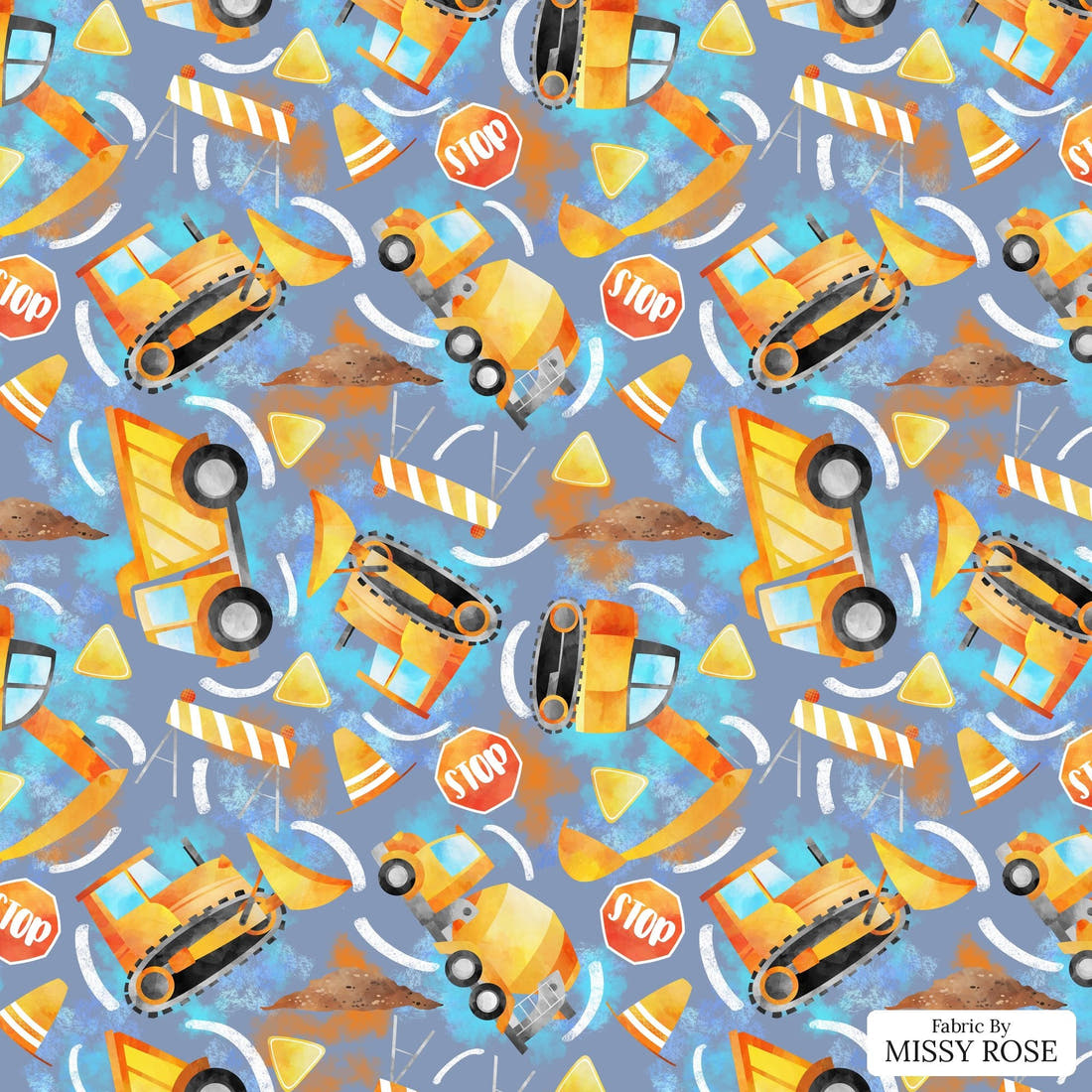 Design 162 Construction Fabric - flat view of the print, zoom in for detail | Fabric by Missy Rose
