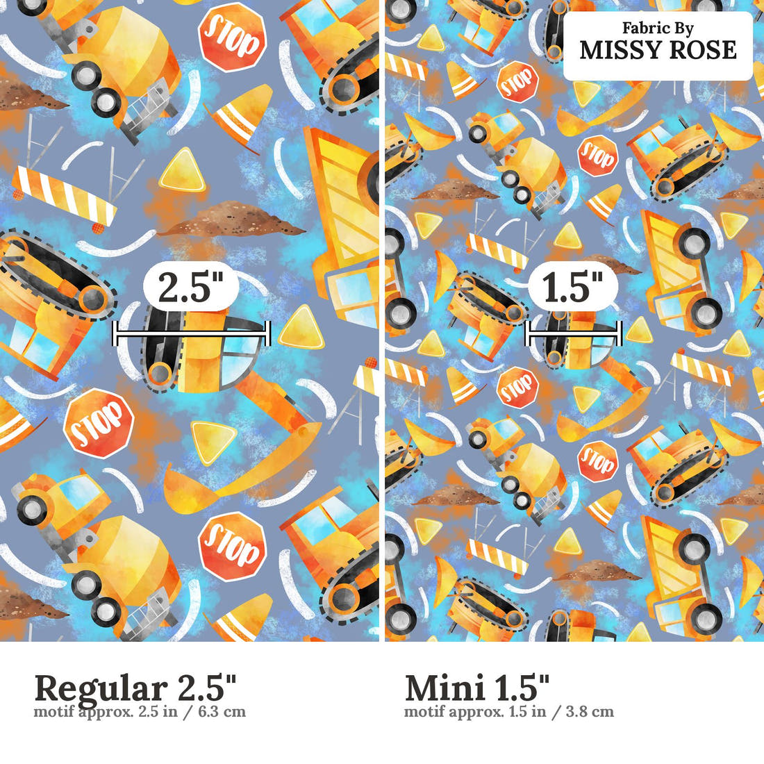 Design 162 Construction Fabric size comparison - print scale | Fabric by Missy Rose