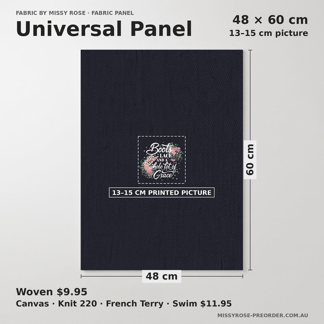 Design 163 Black Cowgirl Boots Panel universal panel sizing – 13–15 cm printed picture on 48 × 60 cm fabric | Fabric by Missy Rose