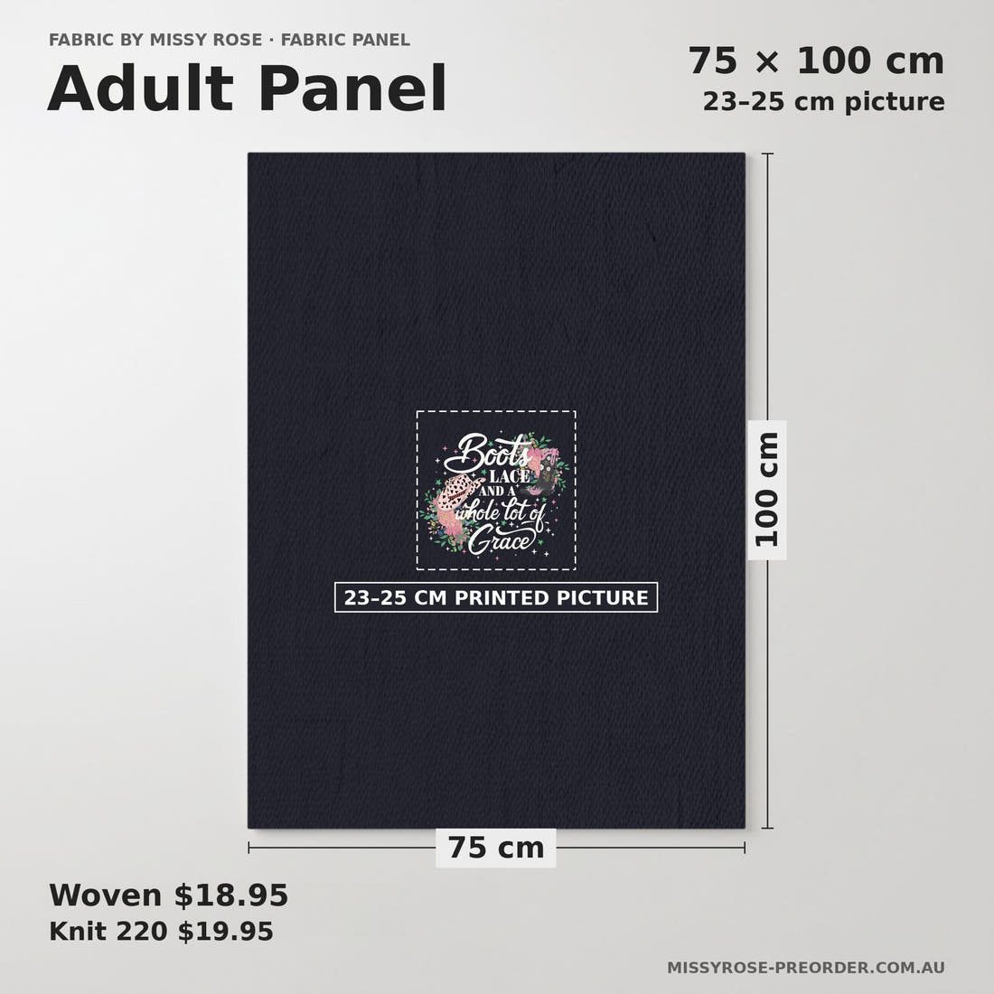 Design 163 Black Cowgirl Boots Panel adult panel sizing – 23–25 cm printed picture on 75 × 100 cm fabric | Fabric by Missy Rose