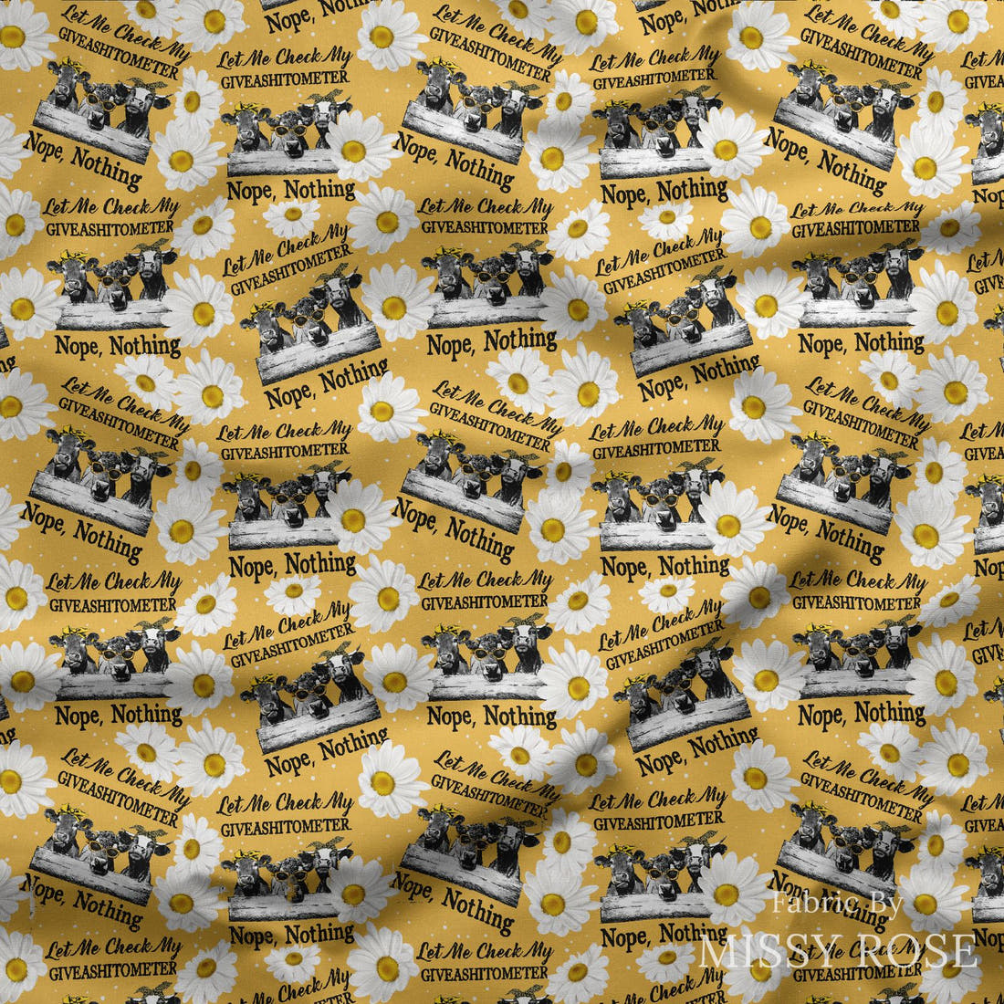 Design 164 Cow Fabric draped fabric mockup – custom printed fabric by the metre | Fabric by Missy Rose