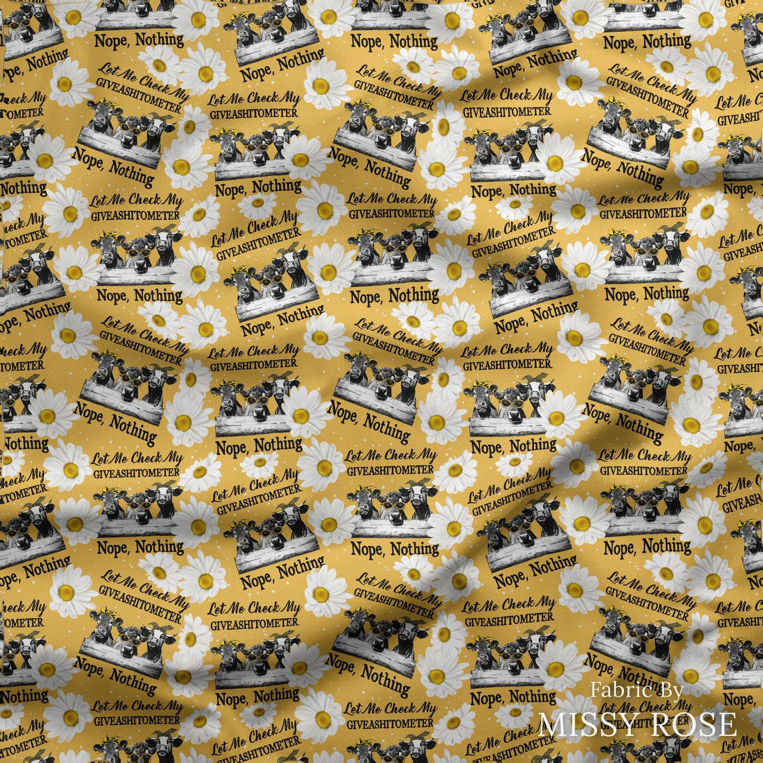 Design 164 Cow Fabric draped fabric mockup – custom printed fabric by the metre | Fabric by Missy Rose