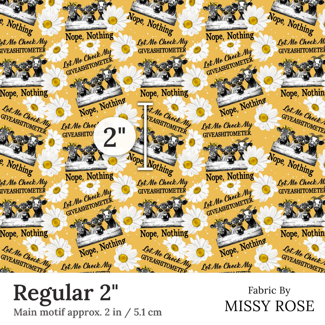 Design 164 Cow Fabric Regular 2 inch print scale guide | Fabric by Missy Rose