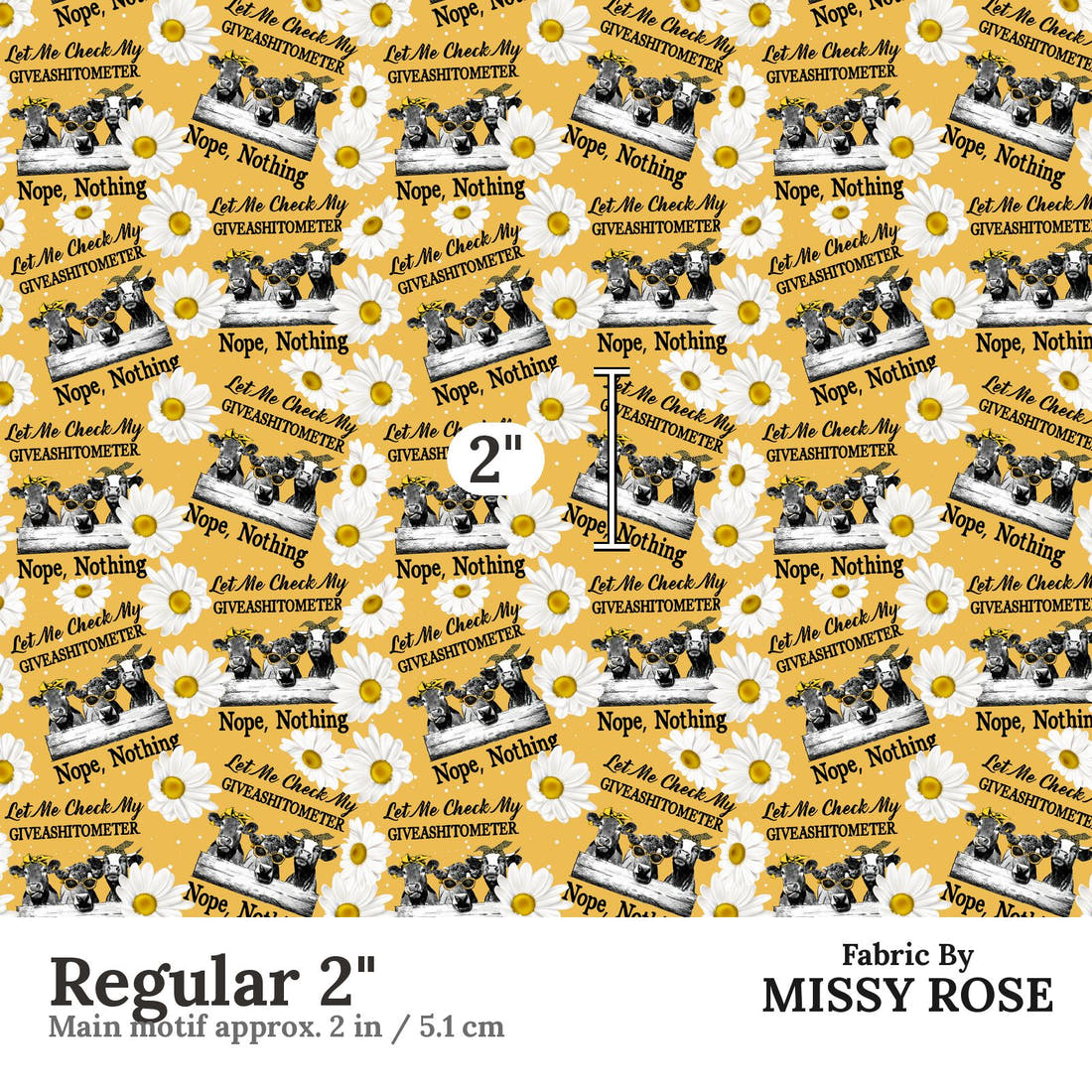Design 164 Cow Fabric Regular 2" - print scale | Fabric by Missy Rose