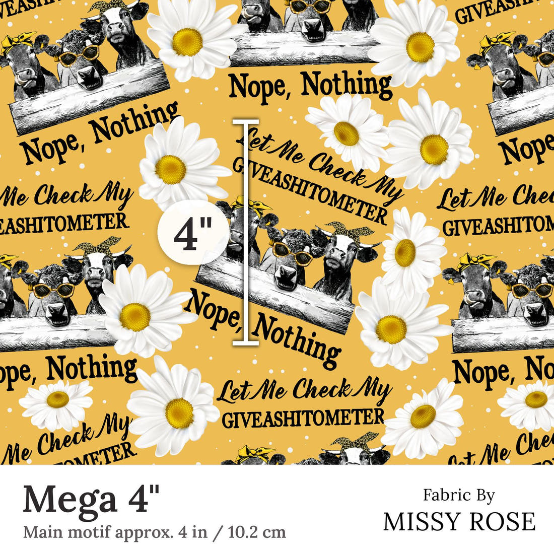 Design 164 Cow Fabric Mega 4 inch print scale guide | Fabric by Missy Rose