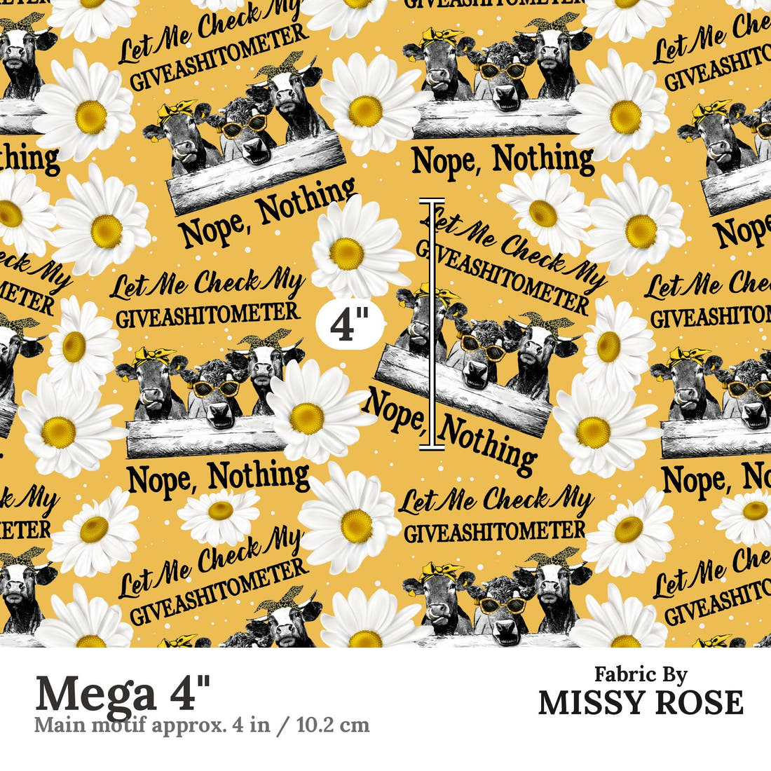 Design 164 Cow Fabric Mega 4" - print scale | Fabric by Missy Rose
