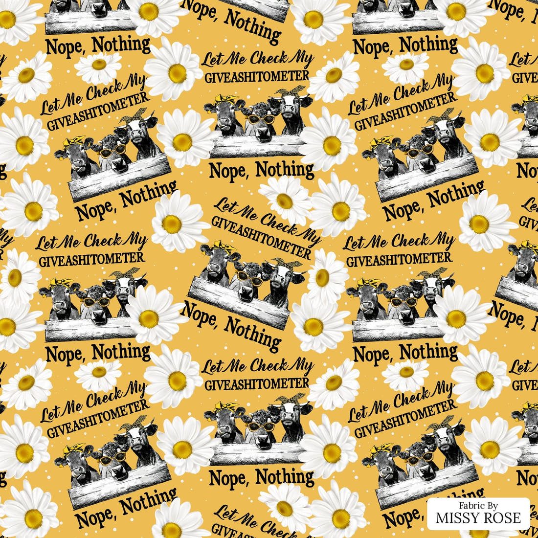 Design 164 Cow Fabric - flat view of the print, zoom in for detail | Fabric by Missy Rose