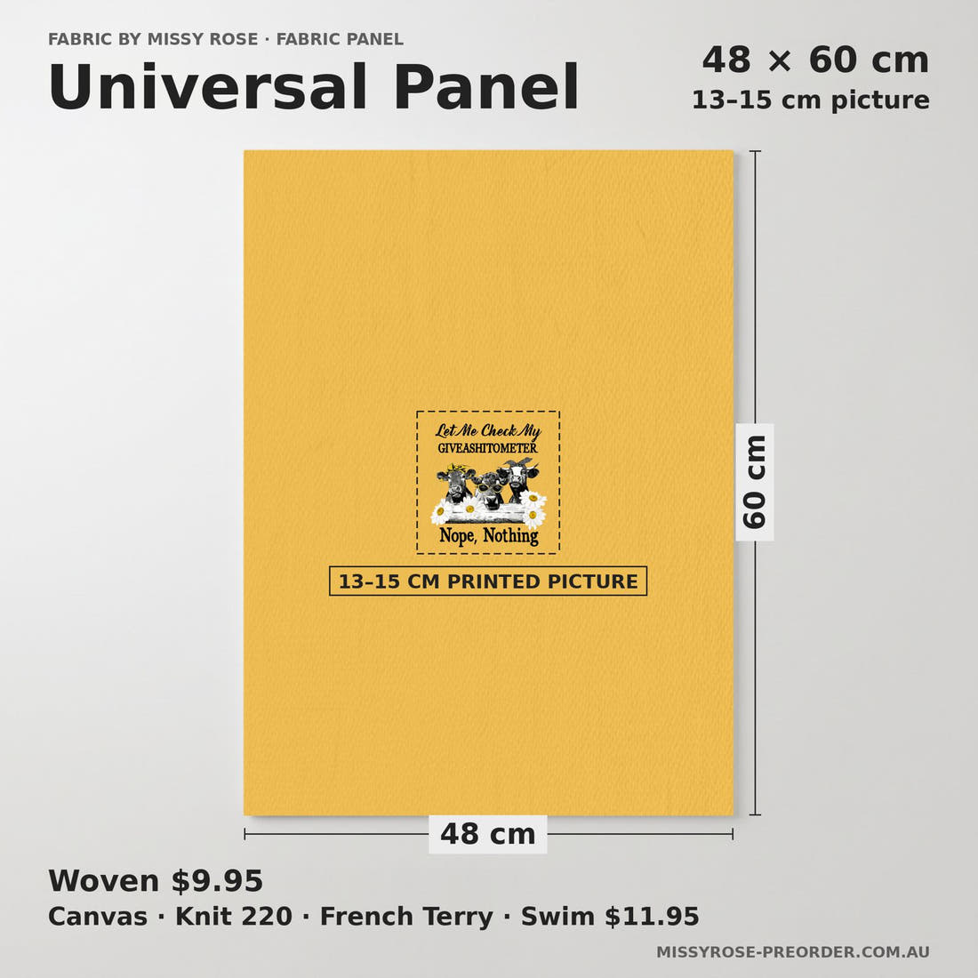 Design 164 Cow Panel universal panel sizing – 13–15 cm printed picture on 48 × 60 cm fabric | Fabric by Missy Rose