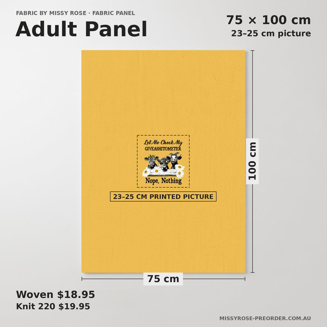 Design 164 Cow Panel adult panel sizing – 23–25 cm printed picture on 75 × 100 cm fabric | Fabric by Missy Rose