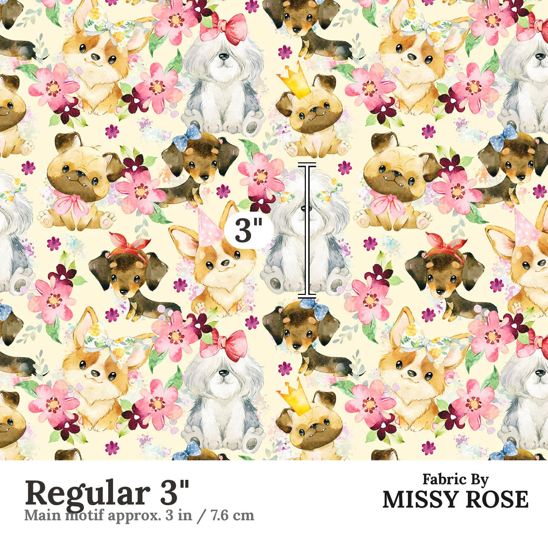 Design 165 Cute Yellow Dogs Fabric Regular 3" - print scale | Fabric by Missy Rose