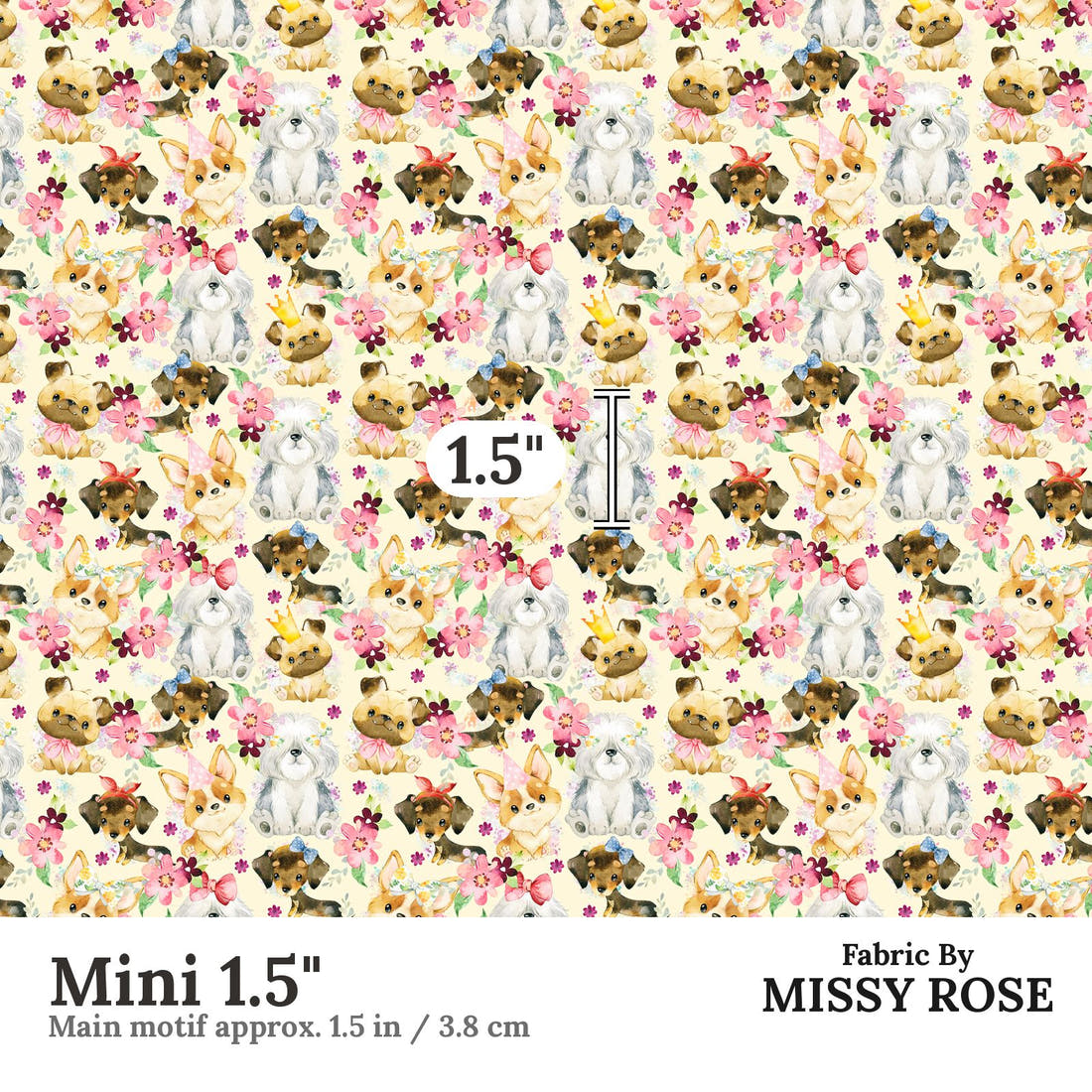 Design 165 Cute Yellow Dogs Fabric Mini 1.5" - print scale | Fabric by Missy Rose