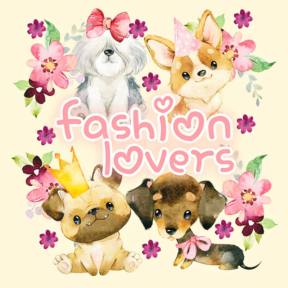 Design 165 Cute Yellow Dogs Panel – full artwork close-up of the printed picture | Fabric by Missy Rose
