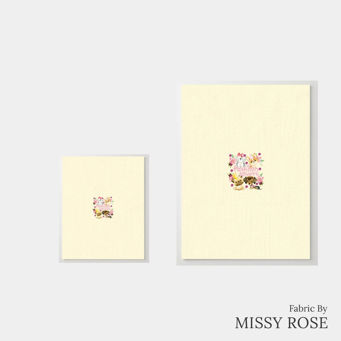Design 165 Cute Yellow Dogs Panel – universal and adult panel sizes side by side | Fabric by Missy Rose