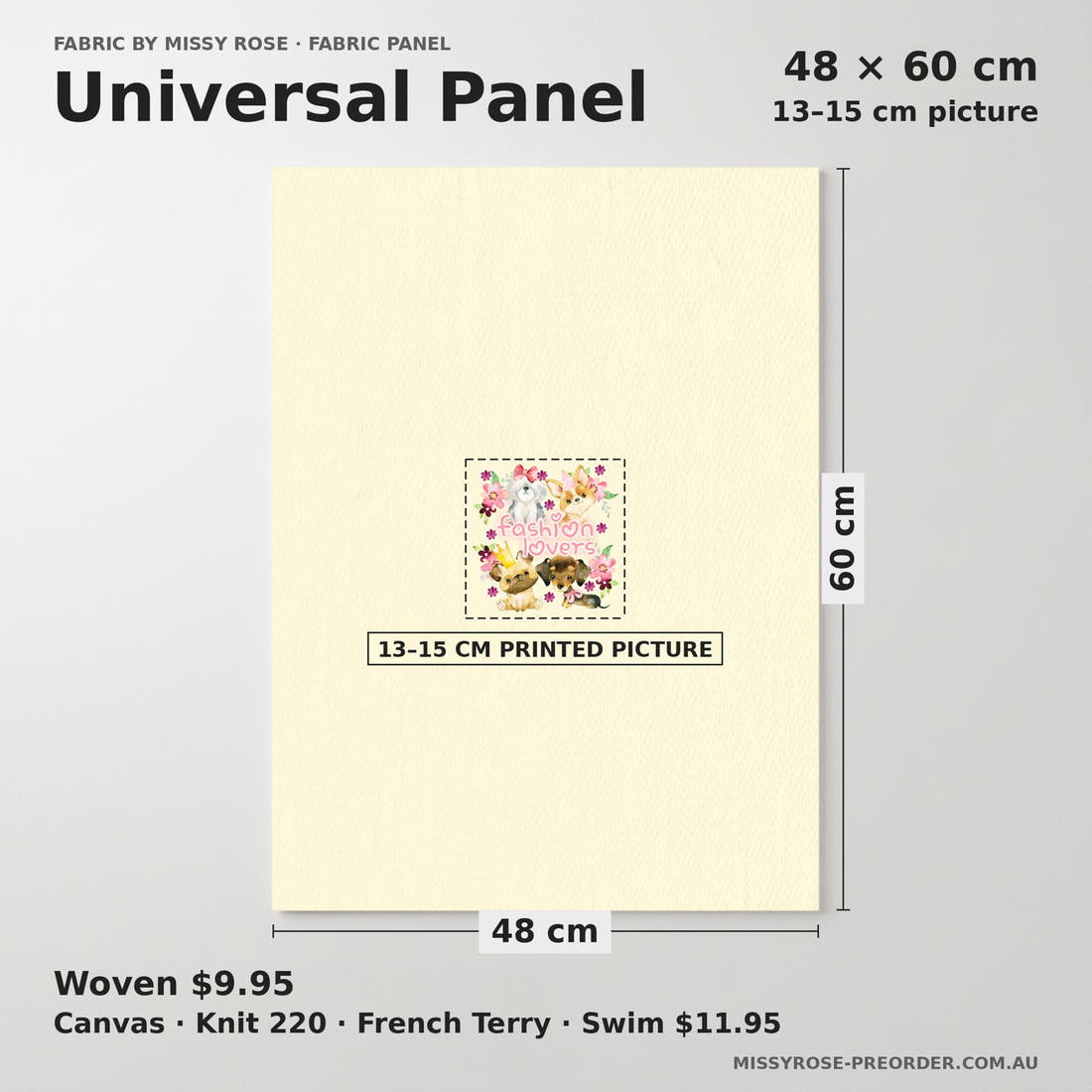 Design 165 Cute Yellow Dogs Panel universal panel sizing – 13–15 cm printed picture on 48 × 60 cm fabric | Fabric by Missy Rose