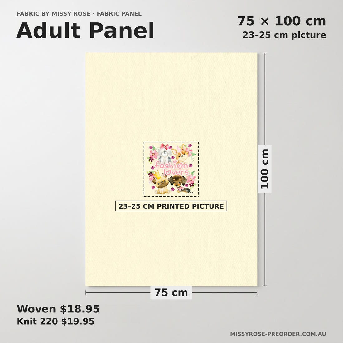 Design 165 Cute Yellow Dogs Panel adult panel sizing – 23–25 cm printed picture on 75 × 100 cm fabric | Fabric by Missy Rose