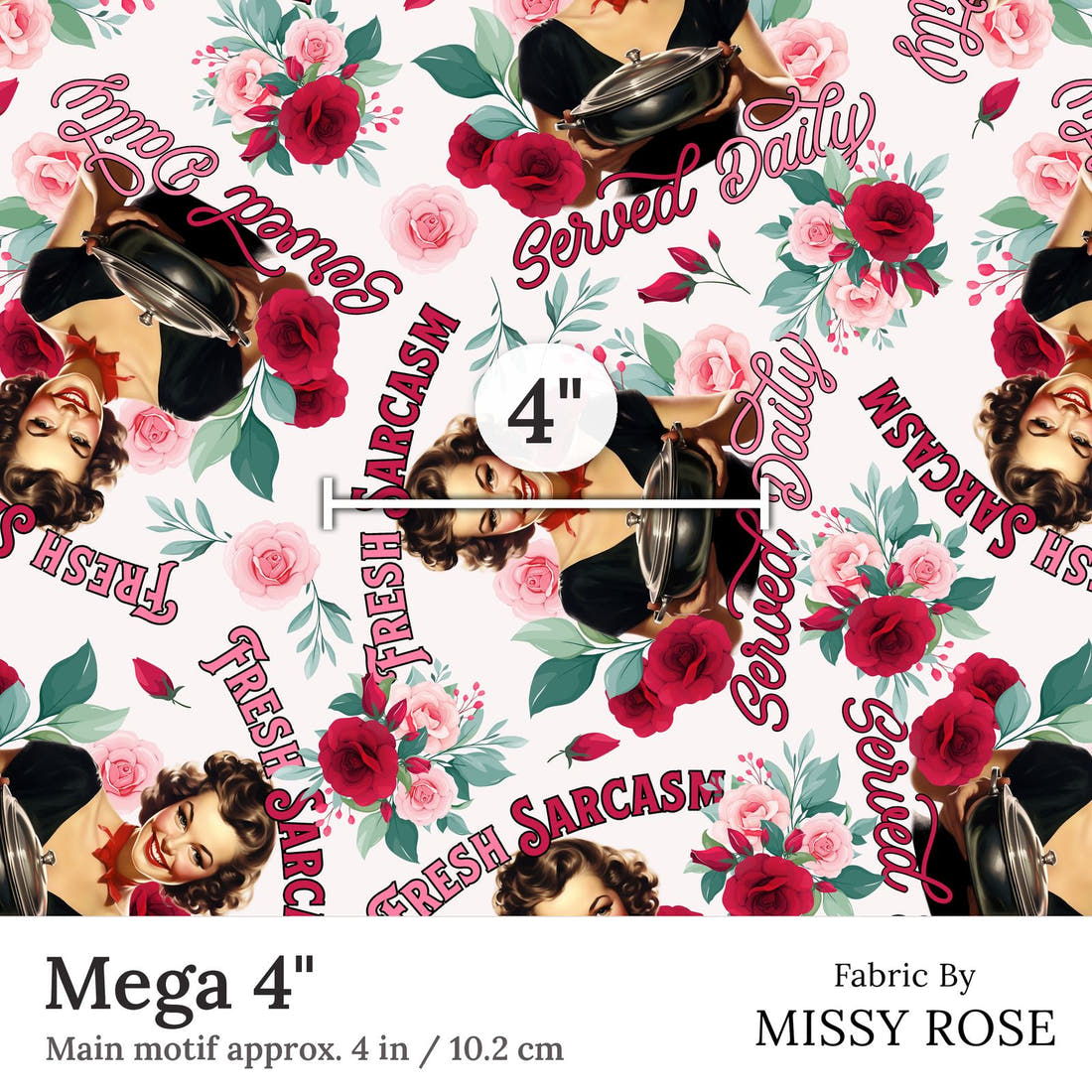 Design 166 Sarcasm Fabric Mega 4 inch print scale guide | Fabric by Missy Rose