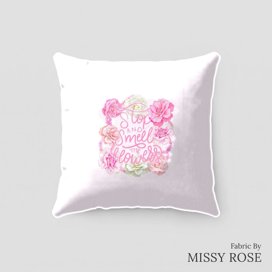 Design 167 Pink Floral Panel sewn into a cushion – see how the panel looks made up | Fabric by Missy Rose