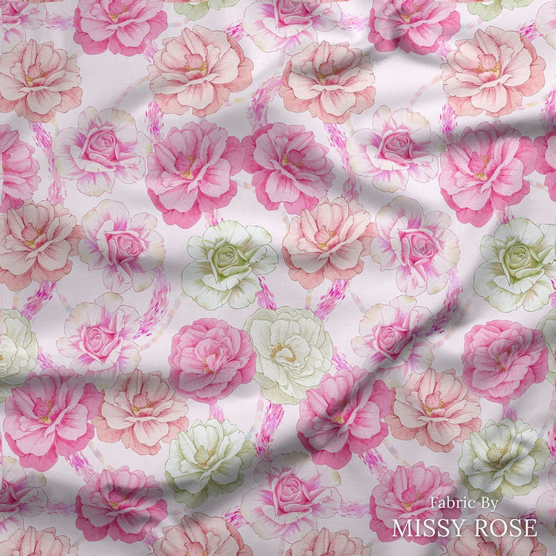 Design 167 Pink Floral Fabric draped fabric mockup – custom printed fabric by the metre | Fabric by Missy Rose