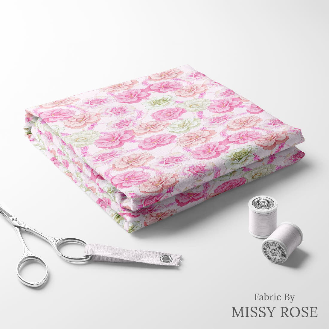 Design 167 Pink Floral Fabric folded fabric stack with matching thread – pre-order fabric Australia | Fabric by Missy Rose