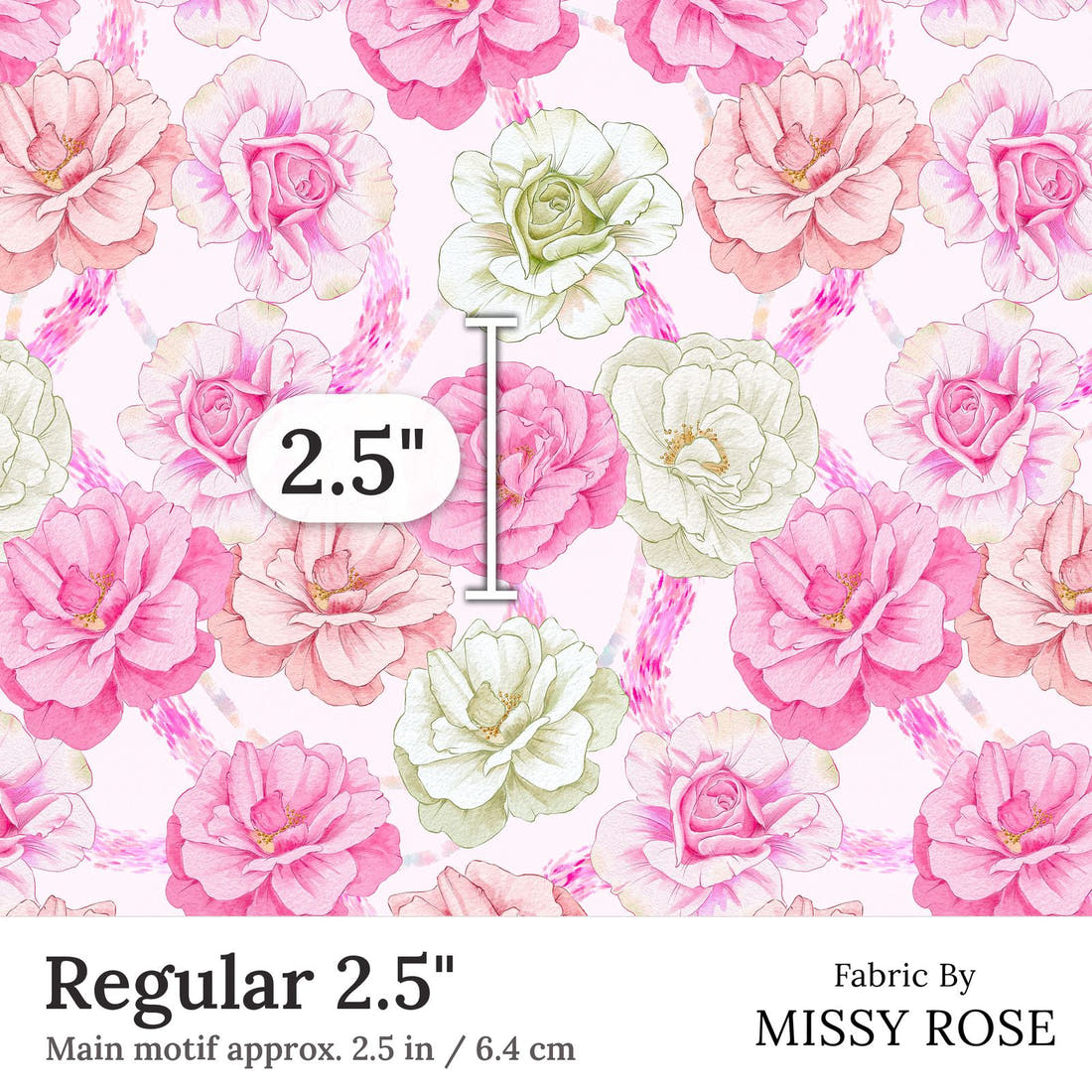 Design 167 Pink Floral Fabric Regular 2.5 inch print scale guide | Fabric by Missy Rose