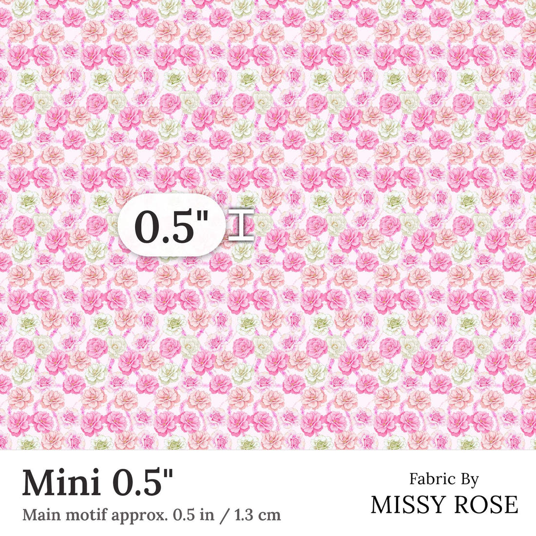 Design 167 Pink Floral Fabric Mini 0.5 inch print scale guide | Fabric by Missy Rose