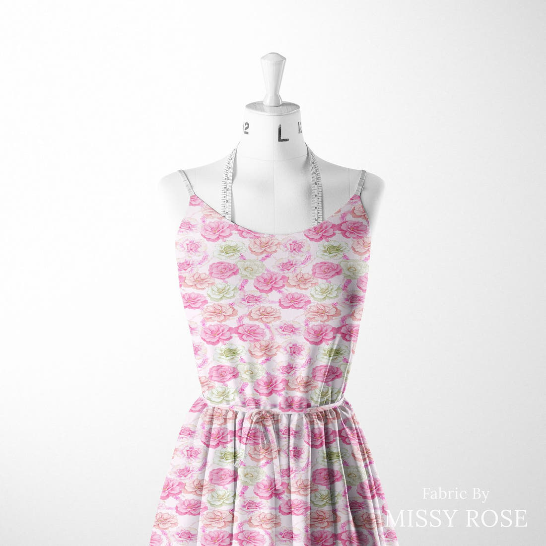 Design 167 Pink Floral Fabric sewn into a women's dress – see how the print looks made up | Fabric by Missy Rose