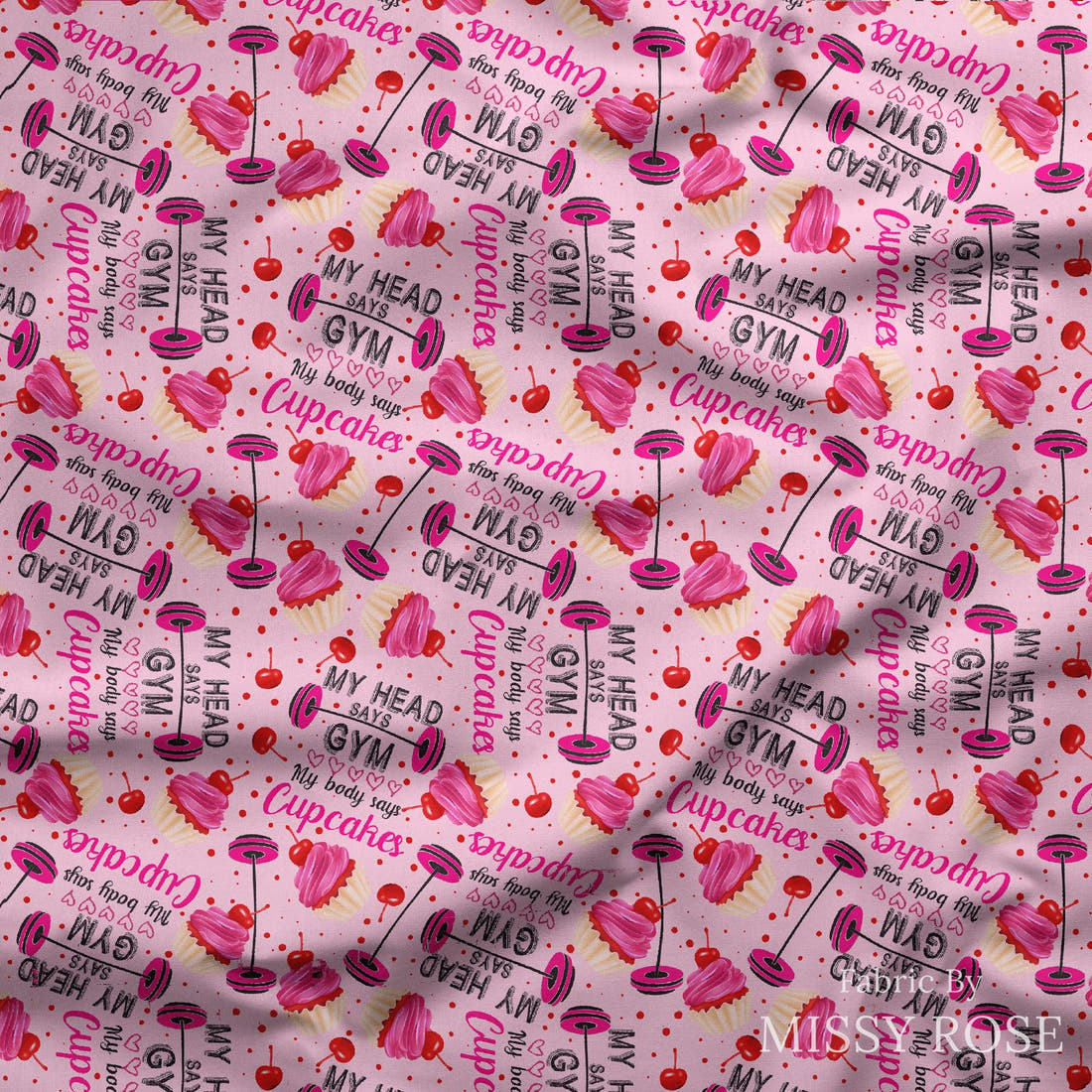 Design 168 Pink Gym Fabric draped fabric mockup – custom printed fabric by the metre | Fabric by Missy Rose