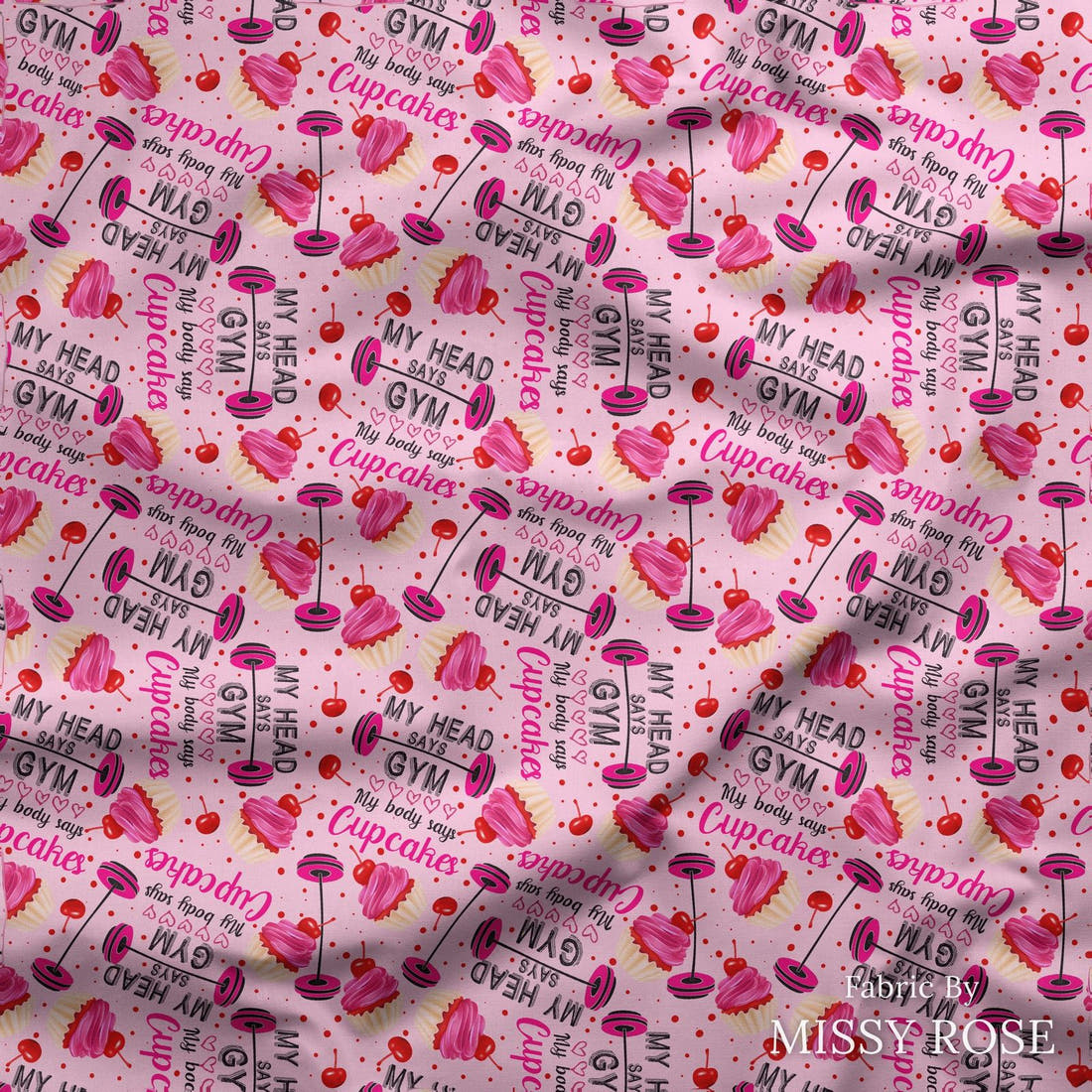 Design 168 Pink Gym Fabric draped fabric mockup – custom printed fabric by the metre | Fabric by Missy Rose