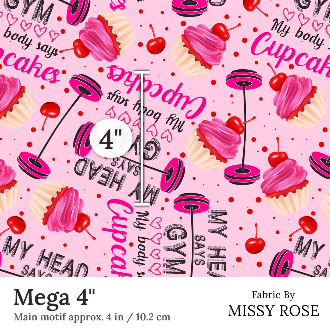 Design 168 Pink Gym Fabric Mega 4 inch print scale guide | Fabric by Missy Rose