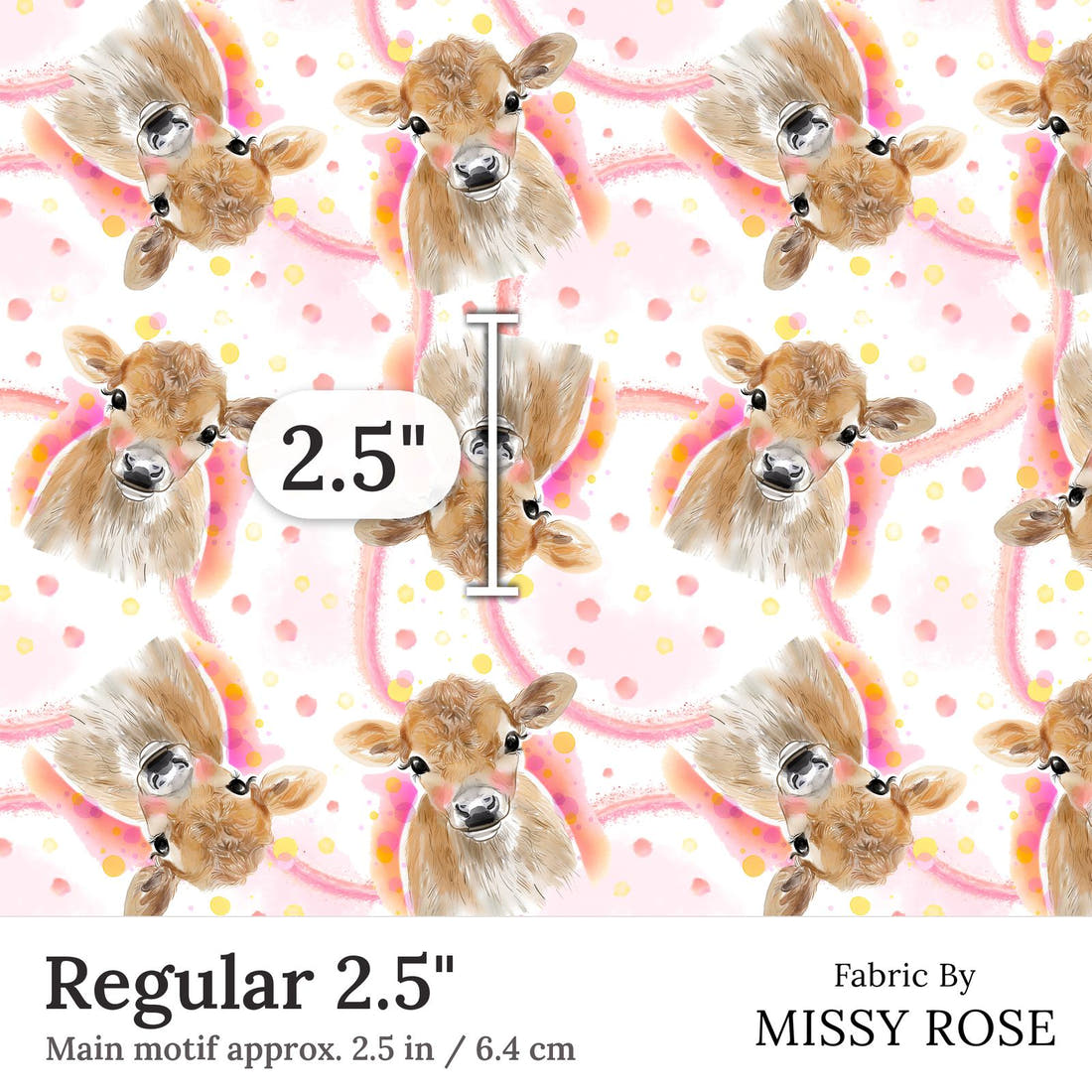 Design 169 Cute Cow Fabric Regular 2.5 inch print scale guide | Fabric by Missy Rose