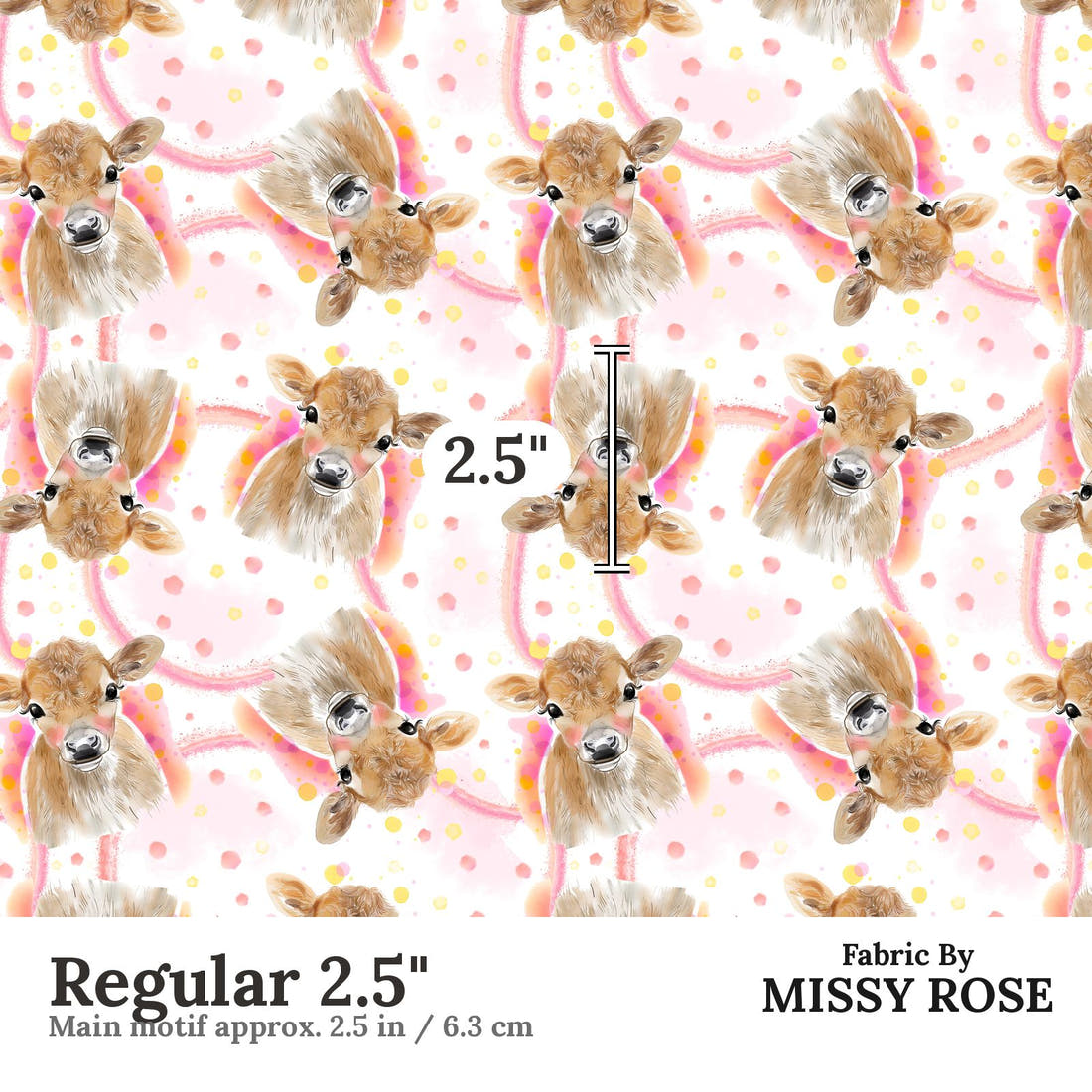 Design 169 Cute Cow Fabric Regular 2.5" - print scale | Fabric by Missy Rose