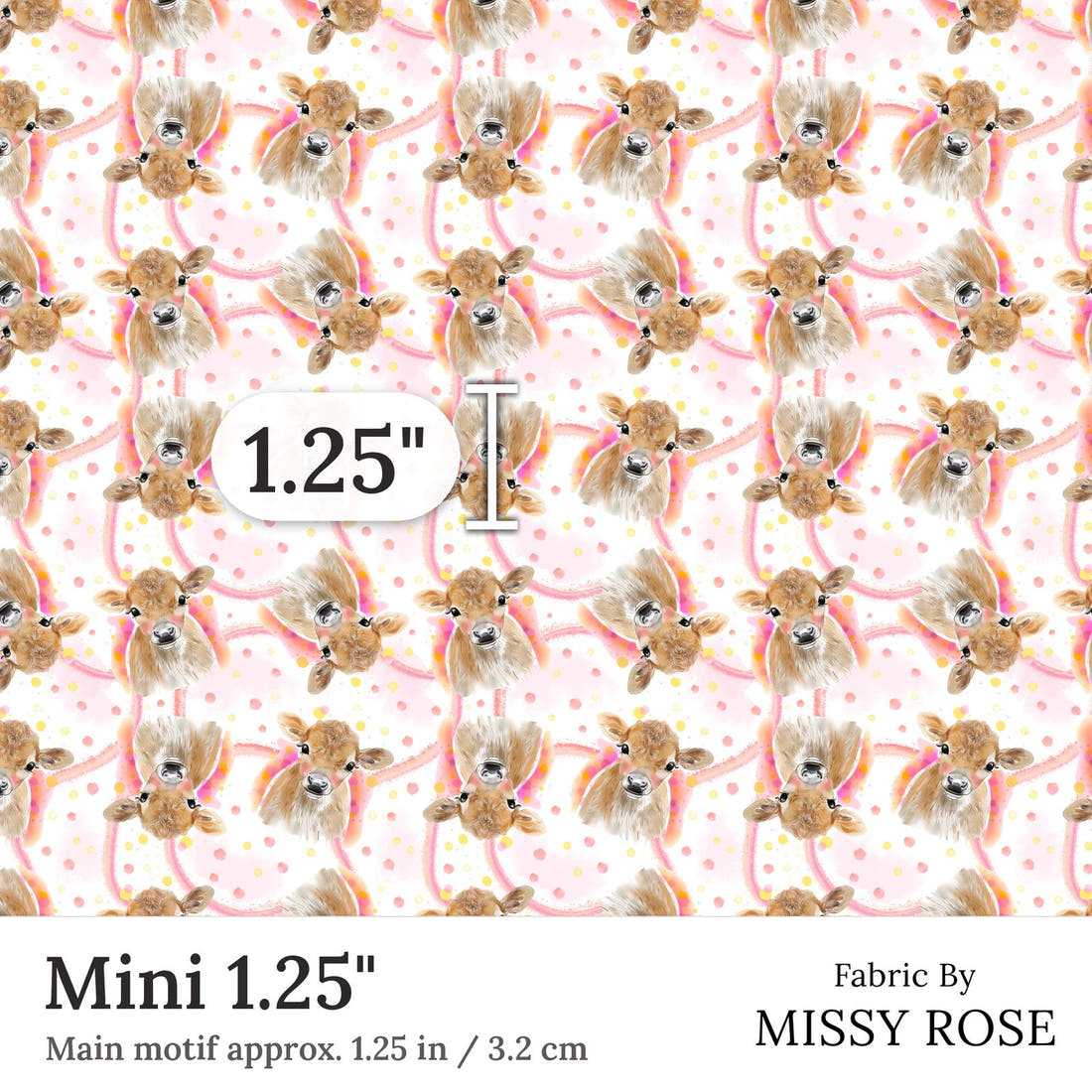 Design 169 Cute Cow Fabric Mini 1.25 inch print scale guide | Fabric by Missy Rose