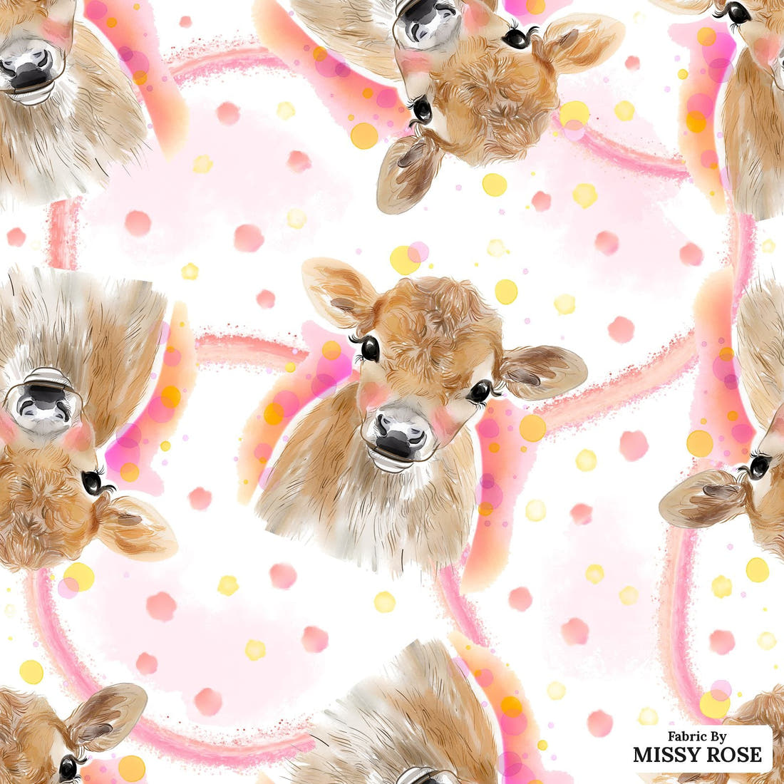Design 169 Cute Cow Fabric - flat view of the print, zoom in for detail | Fabric by Missy Rose