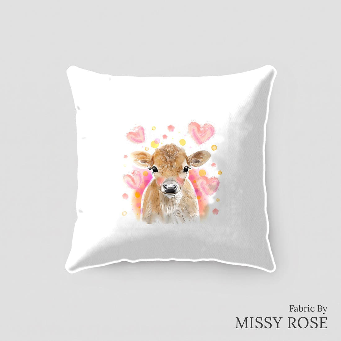 Design 169 Cute Cow Panel sewn into a cushion – see how the panel looks made up | Fabric by Missy Rose