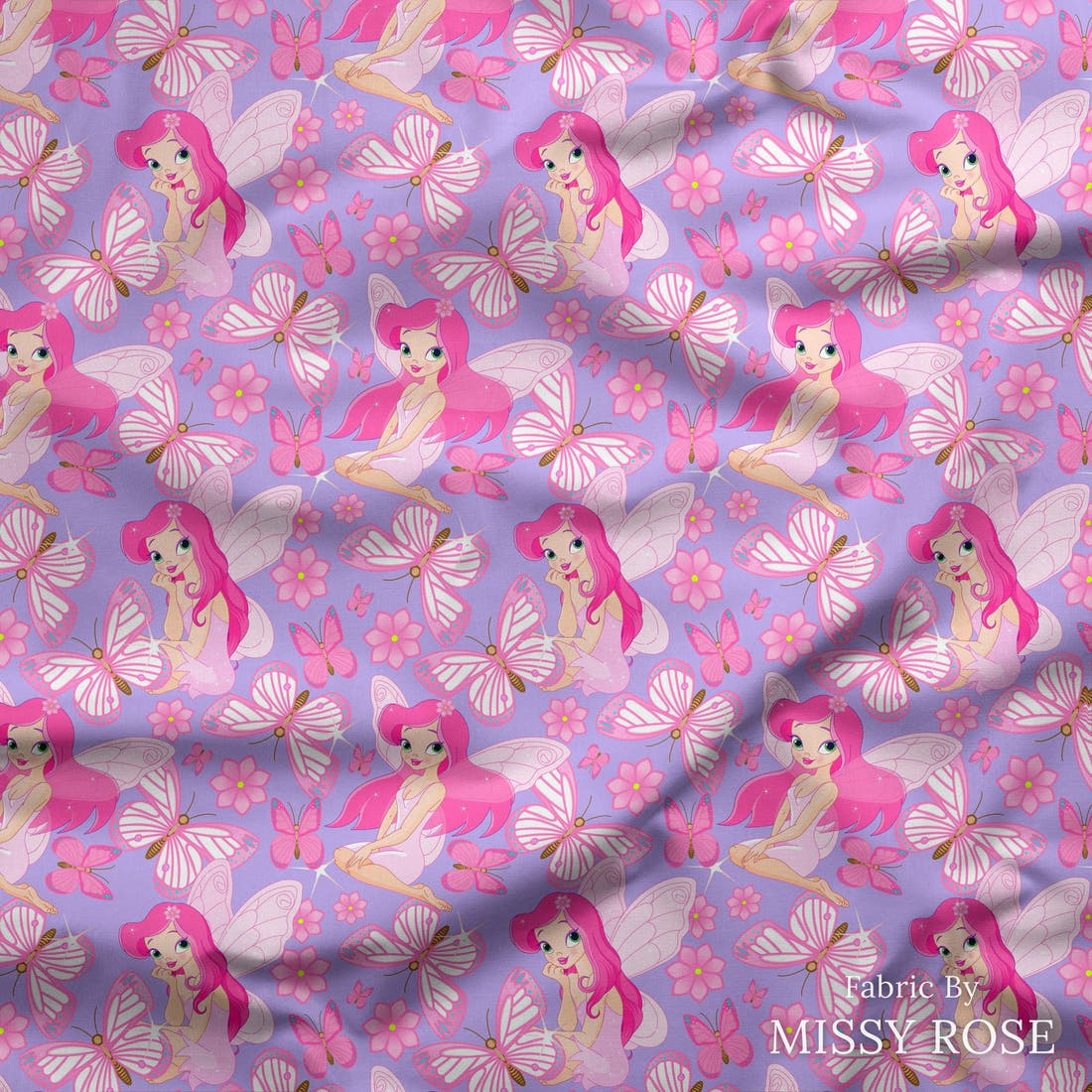 Design 17 Purple Fairy Fabric draped fabric mockup – custom printed fabric by the metre | Fabric by Missy Rose