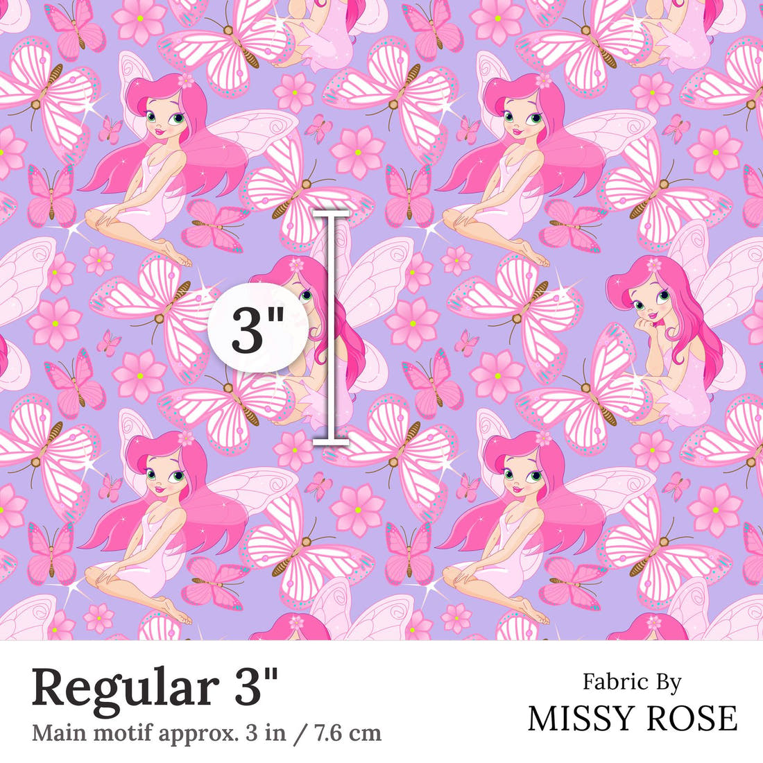 Design 17 Purple Fairy Fabric Regular 3 inch print scale guide | Fabric by Missy Rose