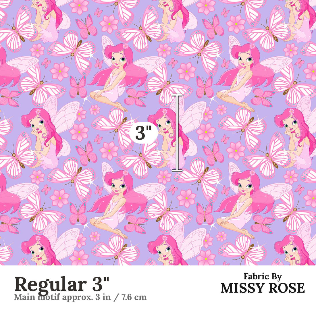 Design 17 Purple Fairy Fabric Regular 3" - print scale | Fabric by Missy Rose