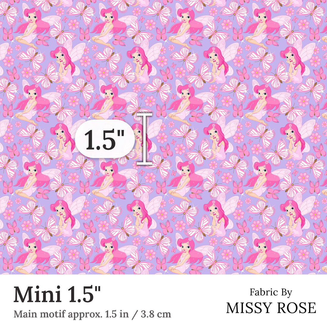 Design 17 Purple Fairy Fabric Mini 1.5 inch print scale guide | Fabric by Missy Rose