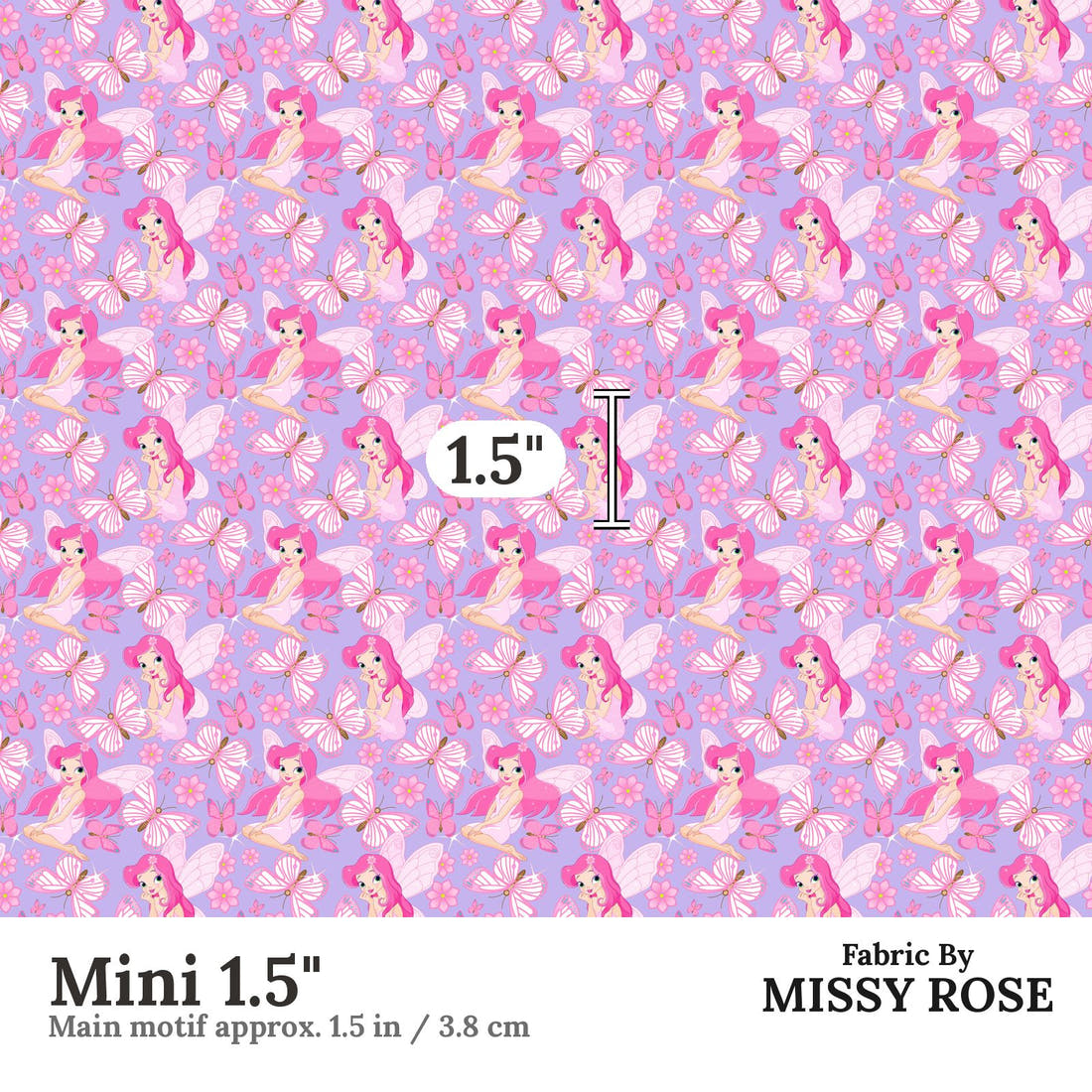 Design 17 Purple Fairy Fabric Mini 1.5" - print scale | Fabric by Missy Rose