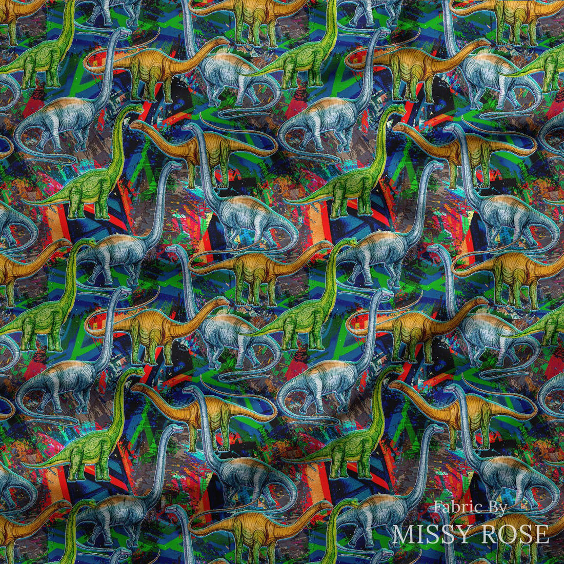 Design 170 Dinosaur Fabric draped fabric mockup – custom printed fabric by the metre | Fabric by Missy Rose